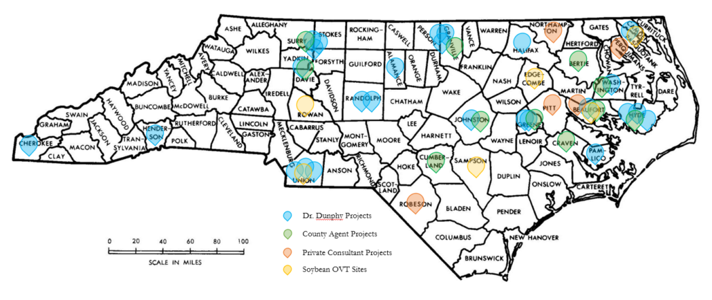 2016-2017 Research Project Locations - North Carolina Soybeans